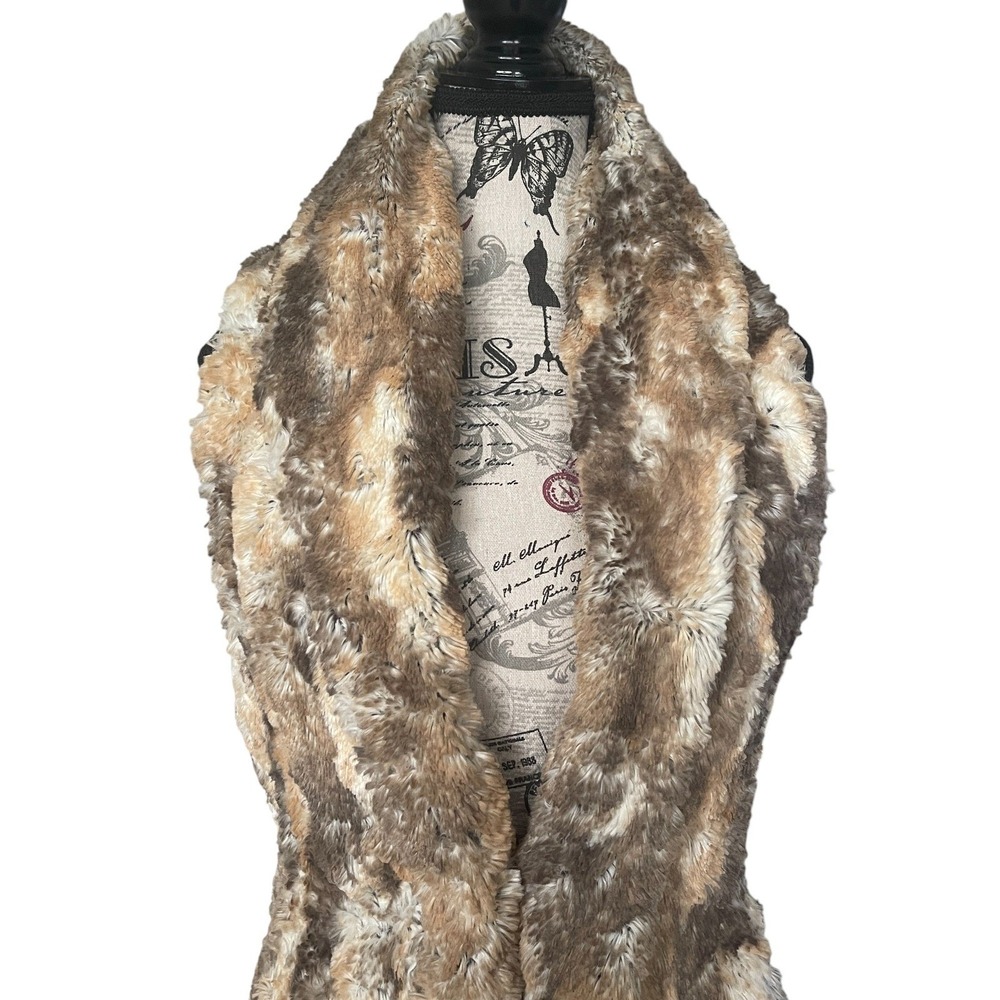 Alice‎ + Olivia Faux Fur Vest Womens XS Brown Multi Shawl Collar Longline Open